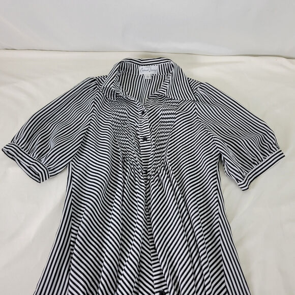 Casual Living Shirt Women Large Top Pleated Stripe 1/2 Sleeve Collared Button Up - Picture 3 of 10